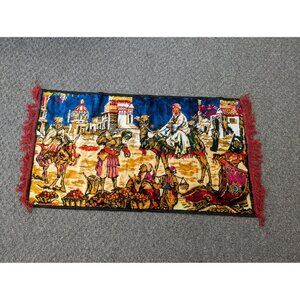 Large Velvet Vintage Tapestry Arabic Rug Market Sceme Camel Market Wall Hanging